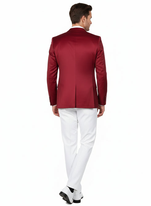 Premium Men's Burgundy Satin Slim Fit Blazer – Elegant Party & Wedding Suit Jacket in Maroon Wine Color