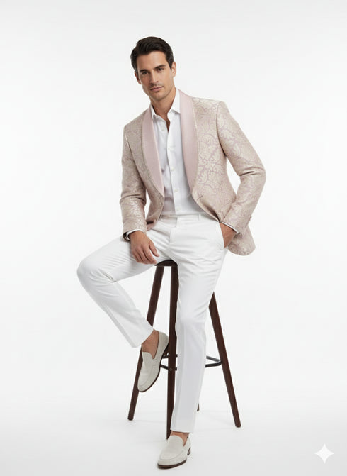 Men’s Lavender and Gold Tuxedo Embroidered Lilac Mauve Blazer – Designer Floral Pattern Wedding & Party Jacket