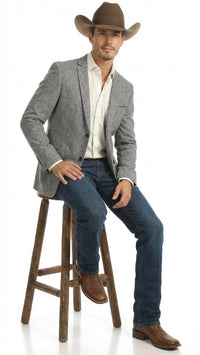 Men's Grey Tweed Herringbone Western Blazer Jacket Style Look, Textured Formal Casual Sport Coat for Jeans