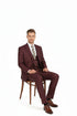 Men’s Burgundy Checkered 3-Piece Suit – Windowpane Classic Fit Plaid Blazer with Vest and Pants