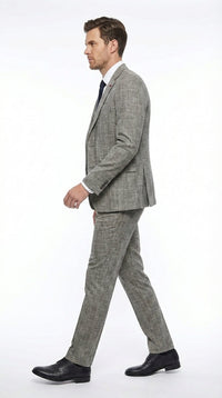 Vitali Brand Men’s Grey Textured Patterned 3 Piece Suit – Modern Fit Checkered Sharkskin with Blazer, Vest & Trousers, Business Wedding