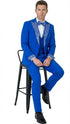 Men’s Bright Royal Blue and White lapel Embellished Tuxedo Suit – 3-Piece Formal Wedding, Prom, and Gala Outfit