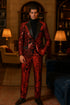 Men’s Red Sequin Tuxedo Suit with Black Lapel – Luxury Slim Fit Blazer and Pants Set Matching