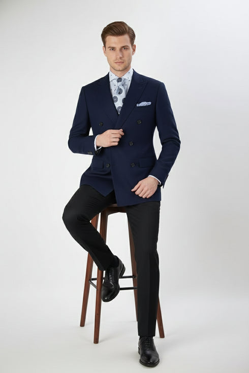 Men’s Navy Blue Double-Breasted Blazer - Suit Jacket – Premium Tailored Fit Formal Wedding and Business Sport Coat
