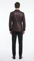 Men’s Black and Burgundy Sequin Blazer – Black Sparkle Sequin Party Blazer with Burgundy Pattern for Prom, Wedding Slim Fitted
