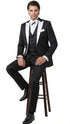 Men’s Black and White Lapel Prom Tuxedo Suit + Black Vest + Black Pants Peak Lapel