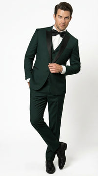 Men’s Hunter Green Tuxedo Suit 3 Piece – One Button Peak Lapel Designer Formal Suit for Wedding, Light Weight Wool By Statement Dark Green