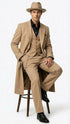 Men’s 1920s Beige Zoot Suit – Long Mafia Gangster Three-Piece Suit in Tan Khaki Color 40 inch Zuit Pachuco Suit