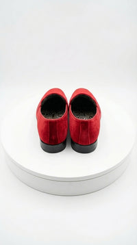 Mens Red Velvet Loafers – Luxury Formal Slip On Dress Shoes Wedding Party Prom Evening Shoes