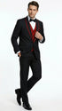 Statement Men's Black with Red Lapel Vested 100% Wool Tuxedo