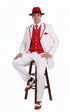 Men’s 1920s White and Red Pinstripe Zoot Suit with Fedora Hat and Wingtip Shoes – Vintage Gangster 3-Piece New Year Holiday Christmas Suit