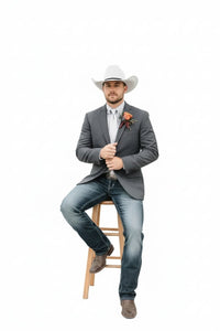 Mens Western Style Blazer – Classic Gray Cowboy Suit Jacket for Weddings, Country Events and Formal Wear in Grey Color