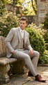 Men’s Light Tan Pinstripe 3 Piece Suit with Jacket, Vest, and Pants | Shadow Stripe Tone Tone Pleated Pants Classic