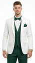 Men’s White and Hunter Green 3 Piece Suit – Elegant Formal Suit with Vest, Wedding Tuxedo Suit for Prom and Party Wear
