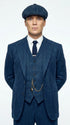 Men’s Blue 3 Piece Suit, Thomas Shelby Inspired Vintage Formal Suit Herringbone Tweed 1920s fabric