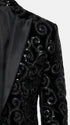 Men’s Black Velvet Sequin Swirl Dinner Jacket – Blazer Paisley Sparkly