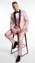 Men’s Blush Pink Shiny 3 Piece Suit with Black Shawl Lapel | Light Pink Prom Suit Sharkskin Fabric - Ultra Slim Fit
