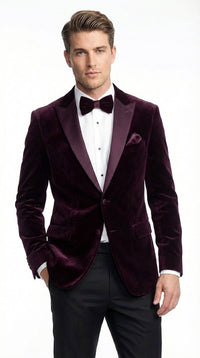 Mens Plum Eggplant Velvet Blazer Jacket – Luxury Velvet Dinner Jacket for Wedding, Tuxedo Events, Formal Parties in Burgundy Color