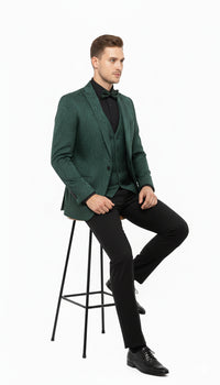 Men’s Emerald Green Paisley Tuxedo 3-Piece Suit – Slim Fit Formal Blazer, Vest, and Pants for Weddings, Proms