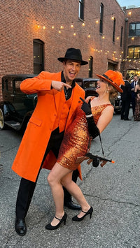 Men’s halloween Costume Orange Long Zoot Suit Set With Black Shirt and Black Pants included