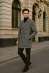 Mens Grey Plaid Double-Breasted Overcoat – Classic Wool-Blend Winter Coat