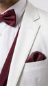 Men’s White and Burgundy 3 Piece Tuxedo Suit, Vested Formal Wedding Prom Dinner Suit Set bowtie included