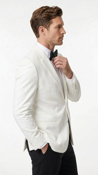 Men’s White Tuxedo Jacket – Two-Button Formal Dinner Blazer for Weddings, Prom and Events