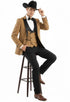 Mens Western Cowboy Tuxedo – Tan and Black 3-Piece Suit with Satin Lapel and Vest in Mocca Coffee Color