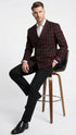 Men’s Black and Red Check Double Breasted Blazer – Sport Coat Jacket Windowpane Sportcoat Slim Fit
