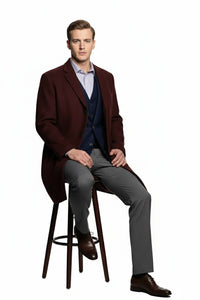 Men’s Burgundy Wool and Cashmere Car Coat – Classic Winter Topcoat for Business and Formal Wear