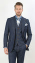 Men’s Pleated Pants Dark Blue Denim 3 Piece Suit – 100% Cotton Formal Suit Set, Blazer Vest Pants Outfit Classic Fit Athletic Fit Lose Fit