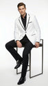 Men’s White Disco Blazer 70s Era Costume Jacket – Black Trim Retro Party Blazer, Vintage Dance Outfit, Stylish Evening Themed Wear