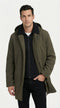 Mens Olive Brown Trench Coat Raincoat – Classic Water Resistant Long Coat with Zip and Button Closure for Business, Travel and Everyday Outerwear