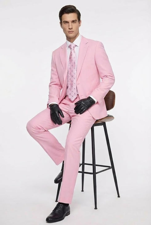 Men’s Pink Two-Piece Suit – Classic Fit Formal Jacket and Tailored Pants