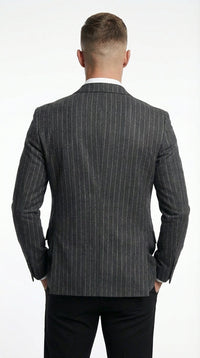 Mens Charcoal Gray Pinstripe Double Breasted Blazer Sport Coat – Classic Formal Business Jacket for Office and Smart Casual Wear