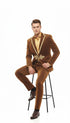 Mens Bronze Shiny Velvet Suit – Designer Party and Wedding Wear Blazer and Pant Set Brown and Gold Tuxedo