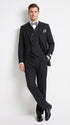 Men’s Black Pinstripe 3-Piece Suit Wool Suit – Classic Fit Single Button Suit with Wide Leg Pleated Pants By Tiglio Russo