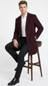 Men’s Burgundy Mid-Length Overcoat – Classic Fit Wool Blend Dress Coat Three Quarter Carcoat Topcoat