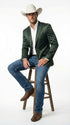 Mens Shiny Dark Green Cowboy Blazer – Western Style Satin Finish Blazer for Party, Country Hunter Color