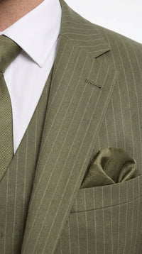 Men’s Olive Green Tone-on-Tone Shadow Pinstripe 3 Piece Suit – Modern Formal Suit with Vest Shadow Stripe