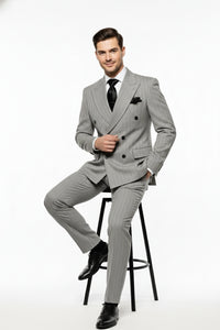 Men’s Grey and Black Pinstripe Double-Breasted Suit – 1920s Gangster Vintage Looking suit By Rossiman