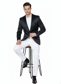 Men’s Black Satin Blazer – Classic Slim Fit Two-Button Formal Suit Jacket for Weddings, Parties, and Business Events
