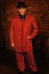 Men’s Red Pinstripe Zoot Suit – 1920s Gangster Pimp Style with Long Jacket & Matching Hat