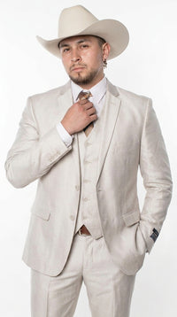 Men’s Sand champaign Western Cowboy 3-Piece Suit – Light Cream Wedding Suit with Vest & Pants Slim Fitted