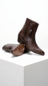 Men’s Brown Cuban Heel Boots – Exotic Ostrich Leg & Ostrich Quill Pointed Toe Dress Boots By Los Altos