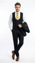 Vitali Men's Modern Fit 3-Piece Black Suit – 2-Button Jacket with Scoop Neck Vest