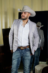 Men's Western Silver Blazer Slim Fit Shiny Finish Sport Coat for Weddings, Prom & Formal Events