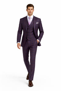 (54L Blazer) Purple Modern Fit Windowpane Jacket and Vest