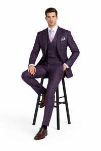 (54L Blazer) Purple Modern Fit Windowpane Jacket and Vest