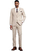 Men's Stacy Adams One Button Peak Lapel Vested Windowpane Plaid Suit in Tan